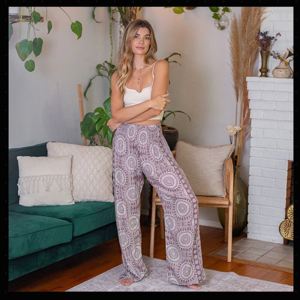 Lotus and Luna - Nosara Printed Wide Leg Pants